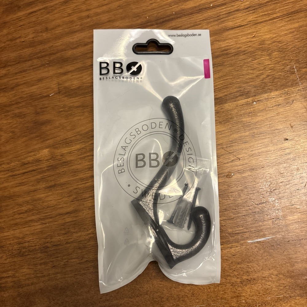 Beslagsboden Design Smedbo Coat & Hat Hook Black‎ Wrought Iron B 067  New - Picture 2 of 3